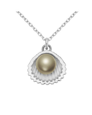 Srebrny naszyjnik z muszelką i perłą SWAROVSKI® CRYSTAL w kolorze Dark Grey