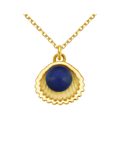 Złoty naszyjnik z muszelką i perłą SWAROVSKI® CRYSTAL w kolorze Dark Lapis