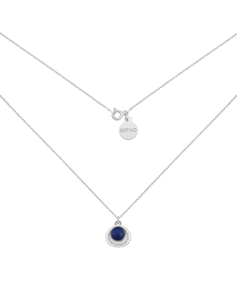 Srebrny naszyjnik z muszelką i perłą SWAROVSKI® CRYSTAL w kolorze Dark Lapis