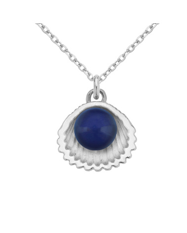 Srebrny naszyjnik z muszelką i perłą SWAROVSKI® CRYSTAL w kolorze Dark Lapis
