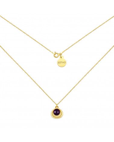Złoty naszyjnik z muszelką i perłą SWAROVSKI® CRYSTAL w kolorze Dark Purple