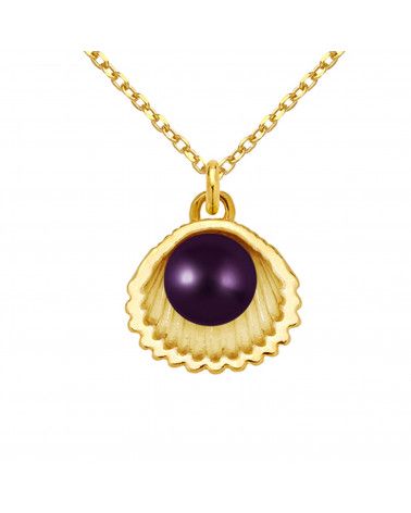 Złoty naszyjnik z muszelką i perłą SWAROVSKI® CRYSTAL w kolorze Dark Purple