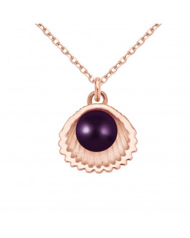 Naszyjnik z różowego złota z muszelką i perłą SWAROVSKI® CRYSTAL w kolorze Dark Purple