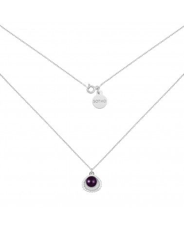 Srebrny naszyjnik z muszelką i perłą SWAROVSKI® CRYSTAL w kolorze Dark Purple