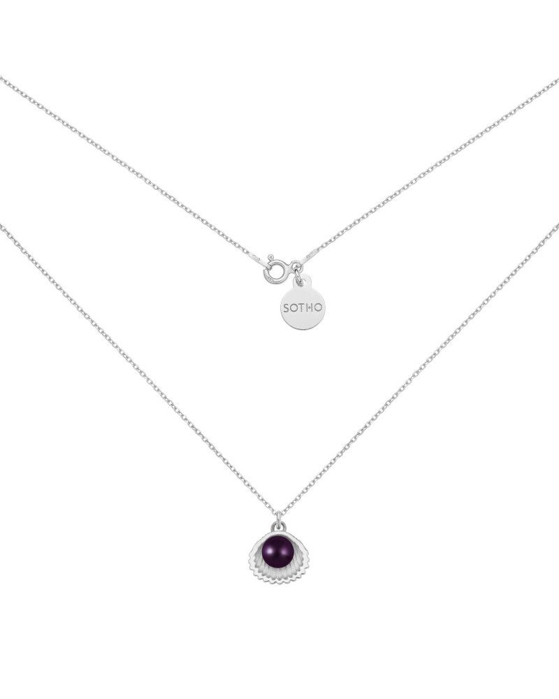 Srebrny naszyjnik z muszelką i perłą SWAROVSKI® CRYSTAL w kolorze Dark Purple