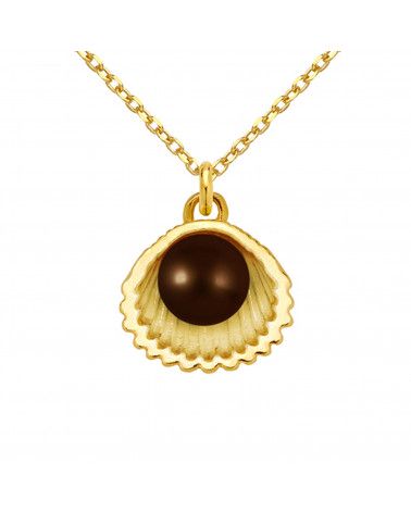 Złoty naszyjnik z muszelką i perłą SWAROVSKI® CRYSTAL w kolorze Deep Brown