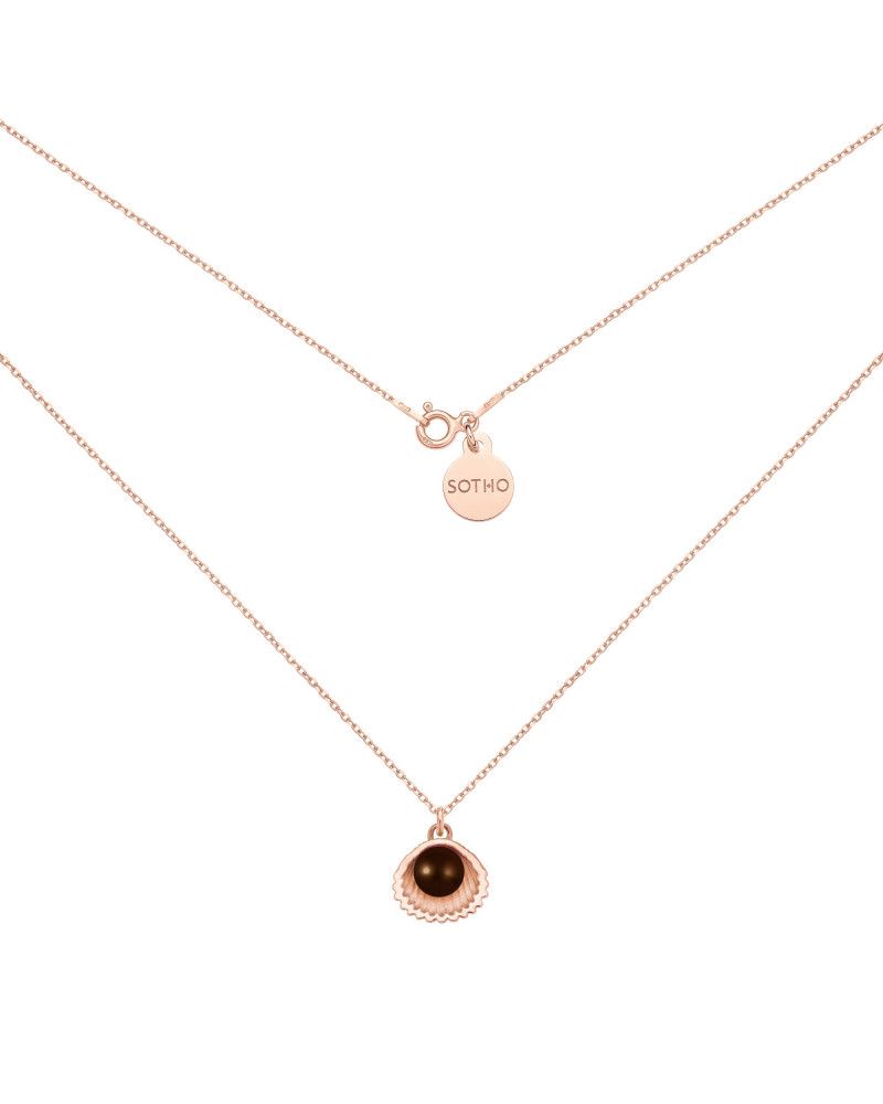 Naszyjnik z różowego złota z muszelką i perłą SWAROVSKI® CRYSTAL w kolorze Deep Brown