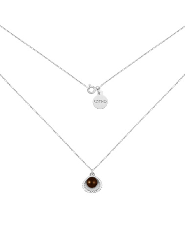 Srebrny naszyjnik z muszelką i perłą SWAROVSKI® CRYSTAL w kolorze Deep Brown