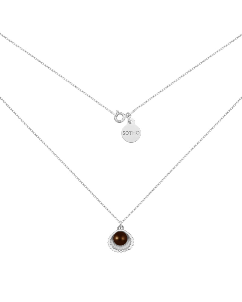 Srebrny naszyjnik z muszelką i perłą SWAROVSKI® CRYSTAL w kolorze Deep Brown