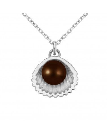 Srebrny naszyjnik z muszelką i perłą SWAROVSKI® CRYSTAL w kolorze Deep Brown