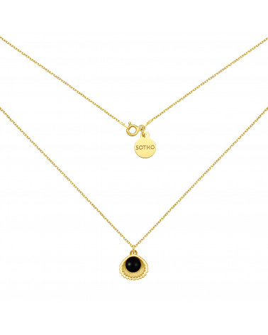 Złoty naszyjnik z muszelką i perłą SWAROVSKI® CRYSTAL w kolorze Mystic Black