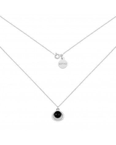 Srebrny naszyjnik z muszelką i perłą SWAROVSKI® CRYSTAL w kolorze Mystic Black