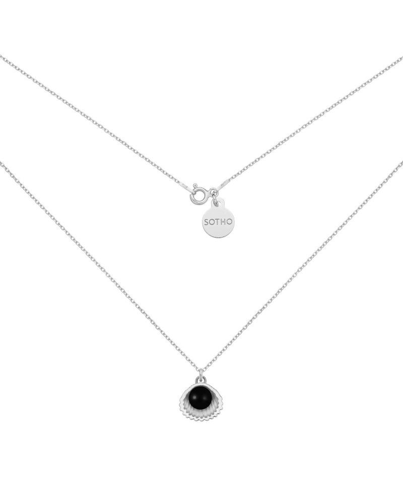 Srebrny naszyjnik z muszelką i perłą SWAROVSKI® CRYSTAL w kolorze Mystic Black