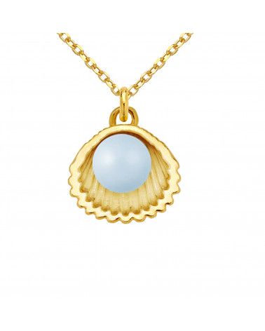 Złoty naszyjnik z muszelką i perłą SWAROVSKI® CRYSTAL w kolorze Pastel Blue
