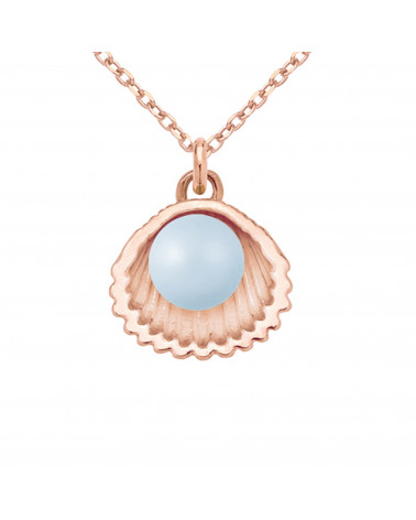 Naszyjnik z różowego złota z muszelką i perłą SWAROVSKI® CRYSTAL w kolorze Pastel Blue