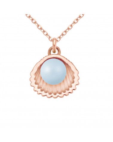Naszyjnik z różowego złota z muszelką i perłą SWAROVSKI® CRYSTAL w kolorze Pastel Blue