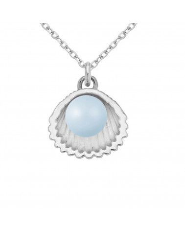Srebrny naszyjnik z muszelką i perłą SWAROVSKI® CRYSTAL w kolorze Pastel Blue