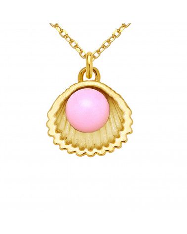 Złoty naszyjnik z muszelką i perłą SWAROVSKI® CRYSTAL w kolorze Pastel Rose
