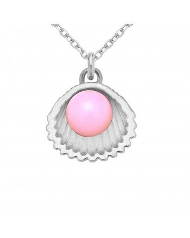 Srebrny naszyjnik z muszelką i perłą SWAROVSKI® CRYSTAL w kolorze Pastel Rose
