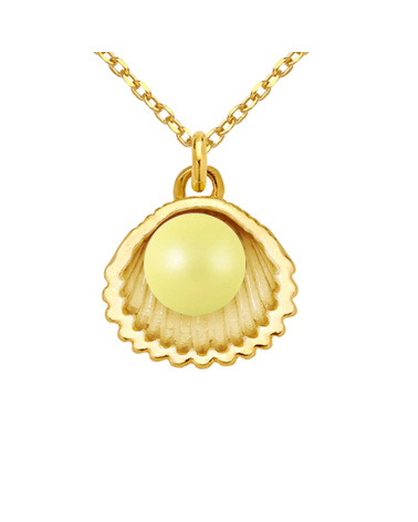 Złoty naszyjnik z muszelką i perłą SWAROVSKI® CRYSTAL w kolorze Pastel Yellow