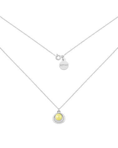 Srebrny naszyjnik z muszelką i perłą SWAROVSKI® CRYSTAL w kolorze Pastel Yellow