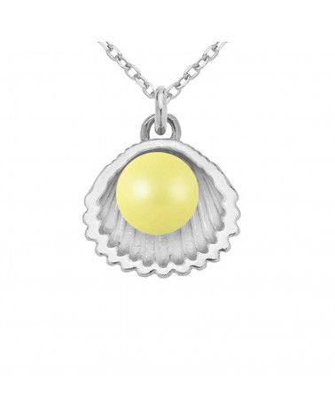 Srebrny naszyjnik z muszelką i perłą SWAROVSKI® CRYSTAL w kolorze Pastel Yellow