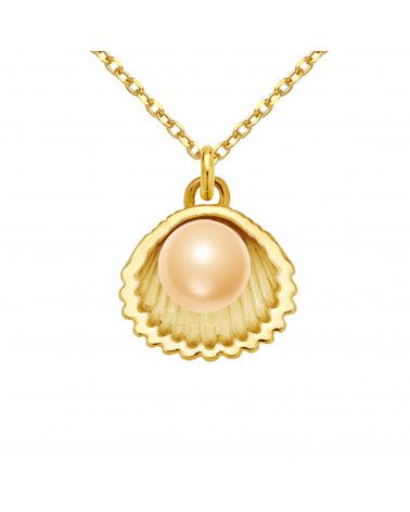 Złoty naszyjnik z muszelką i perłą SWAROVSKI® CRYSTAL w kolorze Peach
