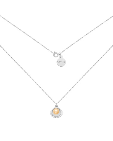 Srebrny naszyjnik z muszelką i perłą SWAROVSKI® CRYSTAL w kolorze Peach