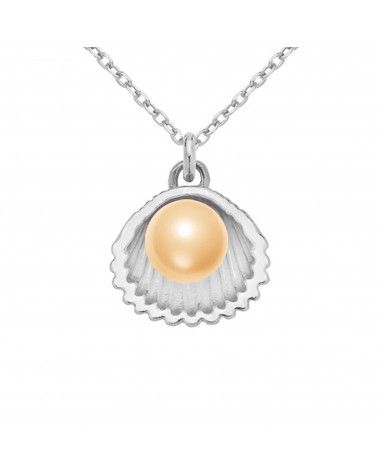 Srebrny naszyjnik z muszelką i perłą SWAROVSKI® CRYSTAL w kolorze Peach