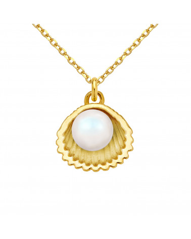 Złoty naszyjnik z muszelką i perłą SWAROVSKI® CRYSTAL w kolorze Pearlescent