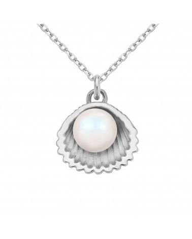 Srebrny naszyjnik z muszelką i perłą SWAROVSKI® CRYSTAL w kolorze Pearlescent