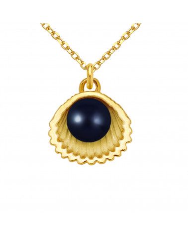 Złoty naszyjnik z muszelką i perłą SWAROVSKI® CRYSTAL w kolorze Night Blue