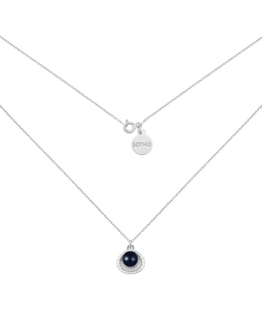 Srebrny naszyjnik z muszelką i perłą SWAROVSKI® CRYSTAL w kolorze Night Blue