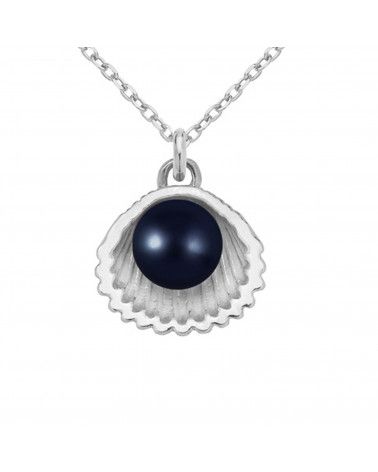 Srebrny naszyjnik z muszelką i perłą SWAROVSKI® CRYSTAL w kolorze Night Blue
