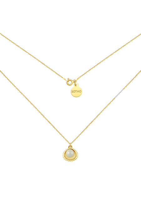 Złoty naszyjnik z muszelką i perłą SWAROVSKI® CRYSTAL w kolorze Pastel Grey