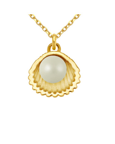 Złoty naszyjnik z muszelką i perłą SWAROVSKI® CRYSTAL w kolorze Pastel Grey