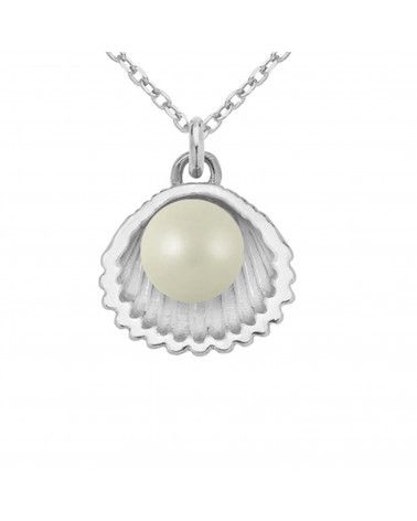 Srebrny naszyjnik z muszelką i perłą SWAROVSKI® CRYSTAL w kolorze Pastel Grey