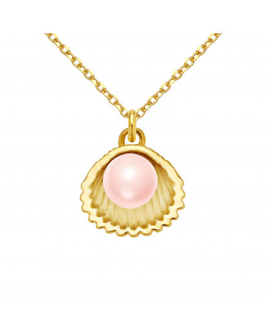 Złoty naszyjnik z muszelką i perłą SWAROVSKI® CRYSTAL w kolorze Rosaline