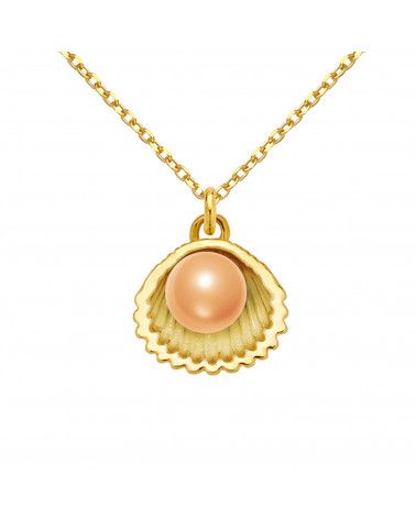 Złoty naszyjnik z muszelką i perłą SWAROVSKI® CRYSTAL w kolorze Rose Peach