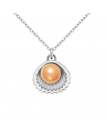 Srebrny naszyjnik z muszelką i perłą SWAROVSKI® CRYSTAL w kolorze Rose Peach