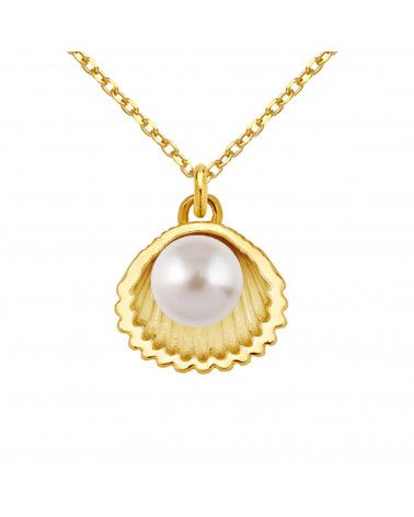 Złoty naszyjnik z muszelką i perłą SWAROVSKI® CRYSTAL w kolorze White Pearl