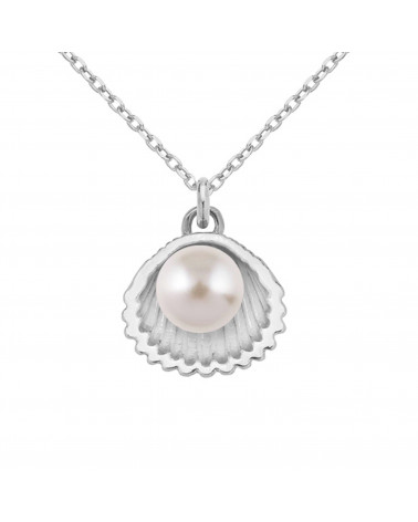 Srebrny naszyjnik z muszelką i perłą SWAROVSKI® CRYSTAL w kolorze White Pearl