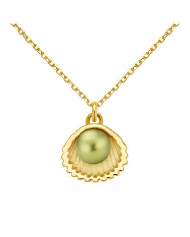 Złoty naszyjnik z muszelką i perłą SWAROVSKI®  CRYSTAL w kolorze Light Green