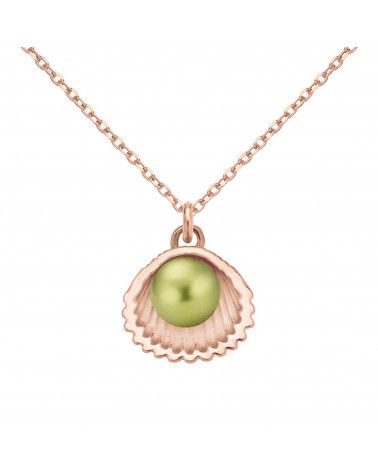 Naszyjnik z różowego złota z muszelką i perłą SWAROVSKI® CRYSTAL w kolorze Light Green