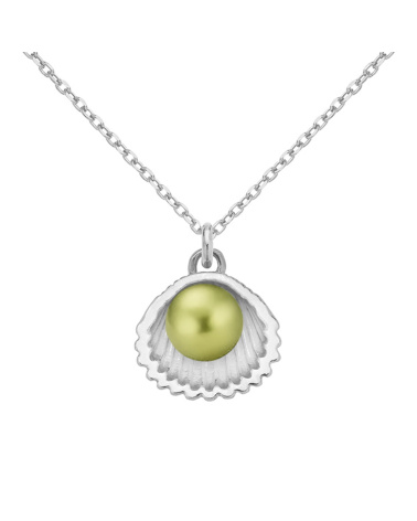 Srebrny naszyjnik z muszelką i perłą SWAROVSKI® CRYSTAL w kolorze Light Green