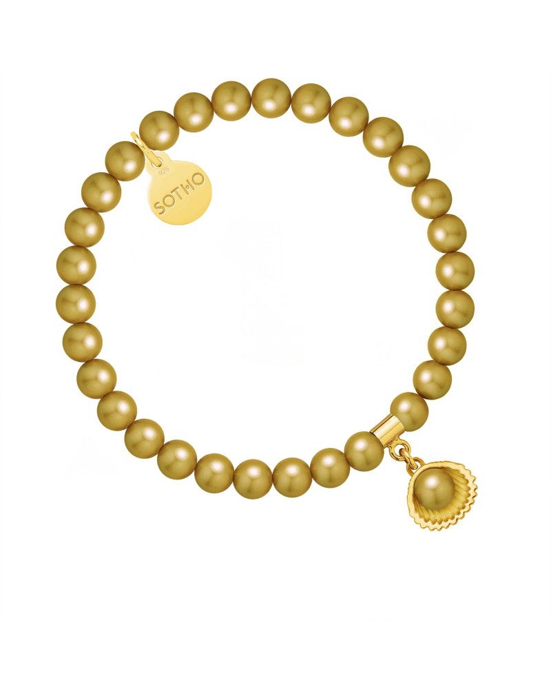 Bransoletka z pereł SWAROVSKI® CRYSTAL w kolorze Antique Brass ze złotą muszelką 
