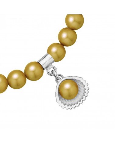 Bransoletka z pereł SWAROVSKI® CRYSTAL w kolorze Antique Brass ze srebrną muszelką 