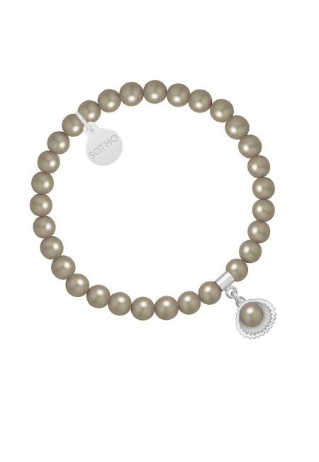 Bransoletka z pereł SWAROVSKI® CRYSTAL w kolorze Dark Grey ze srebrną muszelką