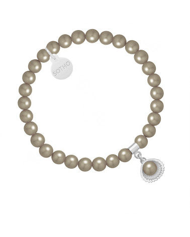 Bransoletka z pereł SWAROVSKI® CRYSTAL w kolorze Dark Grey ze srebrną muszelką