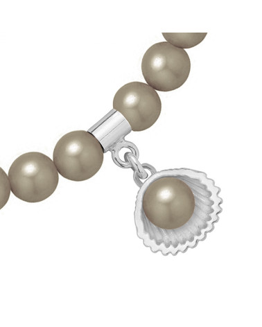 Bransoletka z pereł SWAROVSKI® CRYSTAL w kolorze Dark Grey ze srebrną muszelką